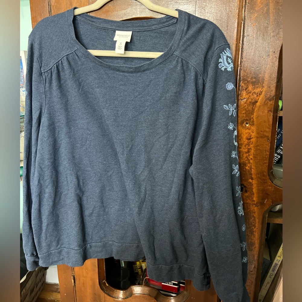 Weekends By Chicos Travelers Pullover Sweatshirt Floral Sleeve XL